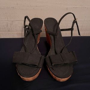 Kate Spade black bow strap wedges
